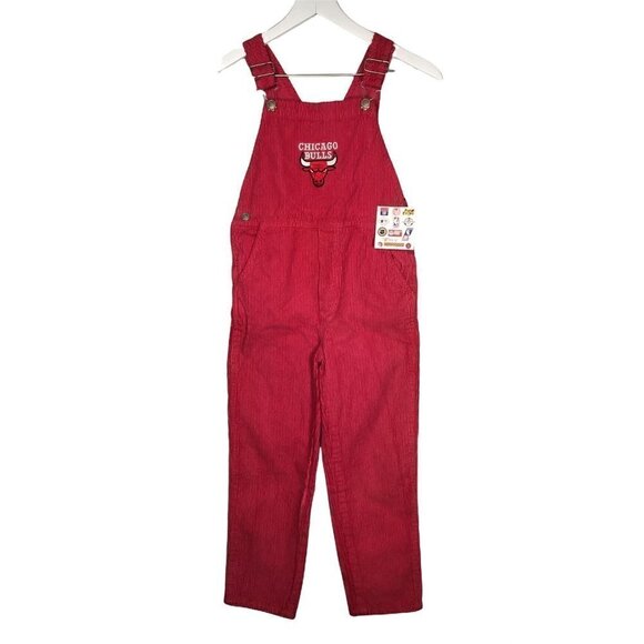Vintage NWT RARE 90's NBA Chicago Bulls Red Corduroy BIB Overalls VTG Jordan NEW - Picture 1 of 11